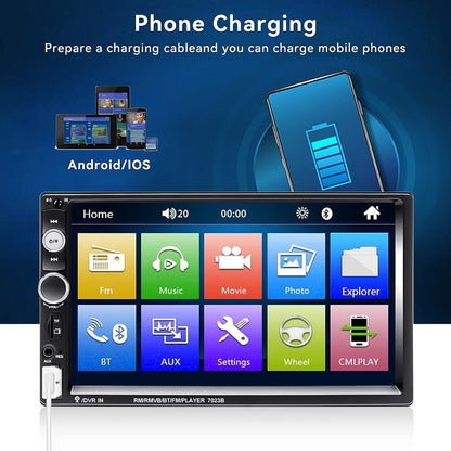 7" Dubbel-Din Kar Stereo Klank Bluetooth MP5 Speler USB FM Multimedia Radio+4LED