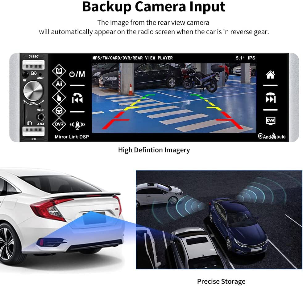 Car Radio Single Din with Apple Carplay Android Auto, 5.1 Inch IPS Touch Screen