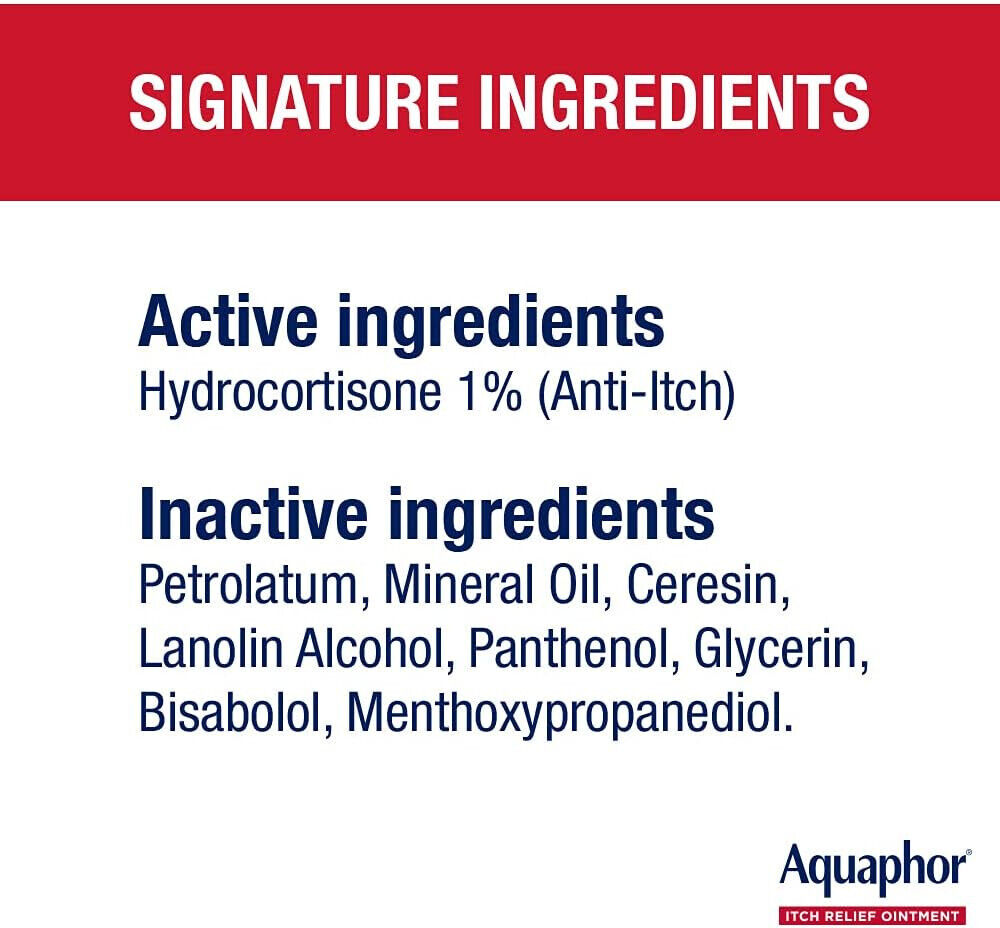 Aquaphor Itch Relief Ointment, Maximum Strength 1% Hydrocortisone Relieves Itch
