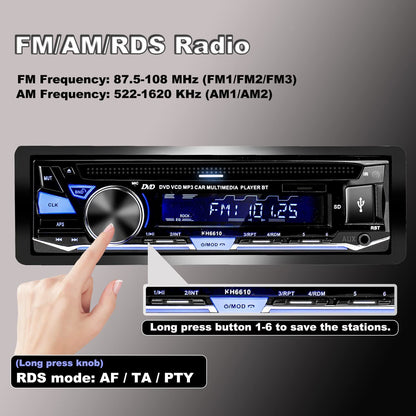 Enkel-Din Kar-Oudio CD/DVD Speler Bluetooth FM/AM/RDS Radio USB SD AUX Ontvanger