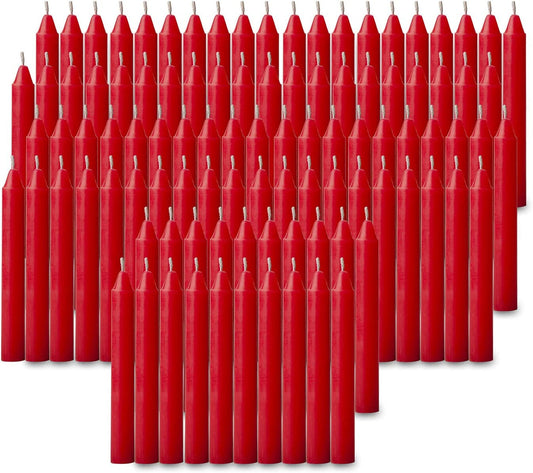 NEW 100 PCS  Red Candles 4 inch X 1/2 inch Diameter 1.5 Hour Burn Time.Unscented