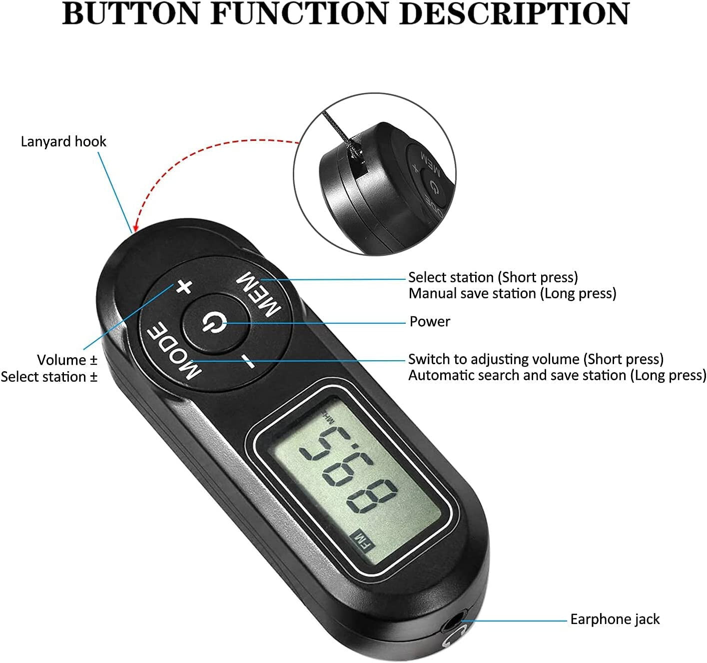 FM Walkman Radio, Mini Digital Tuning Portable Radio with Headphones Belt Clip