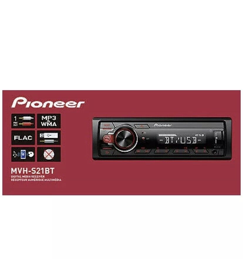 Pioneer MVH-S21BT Stereo Single DIN Bluetooth In-Dash USB MP3 Auxiliary AM/FM