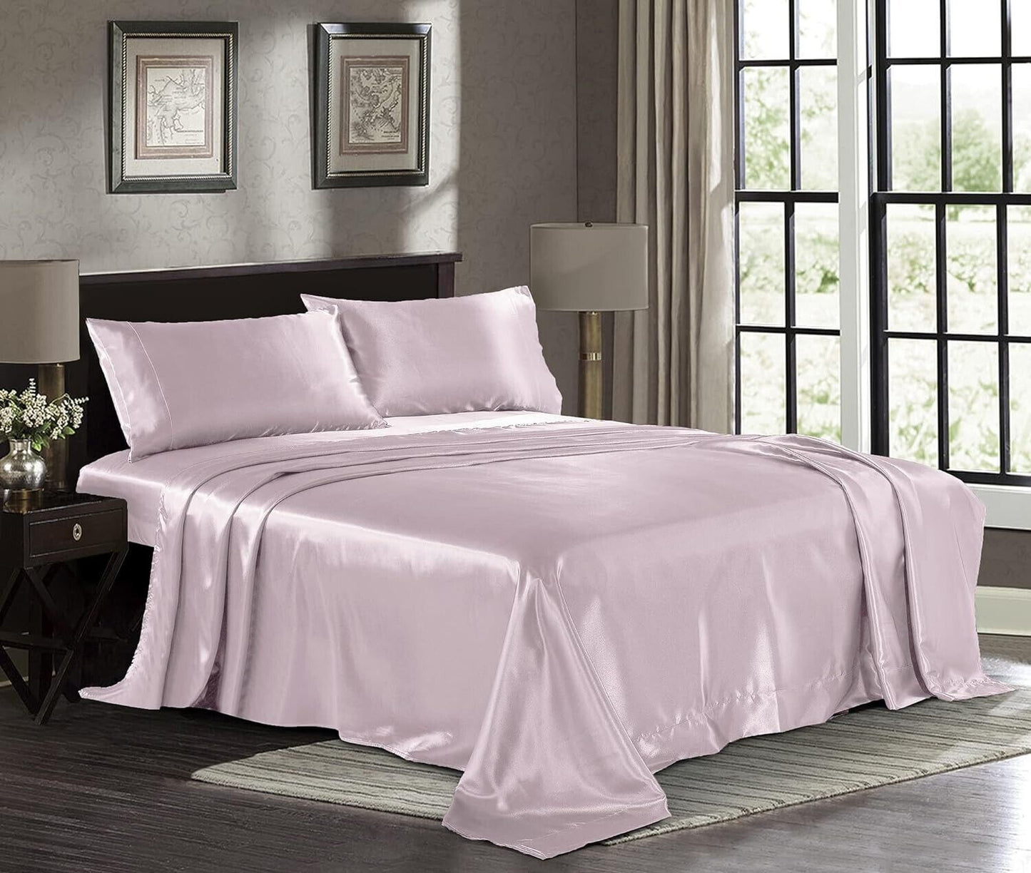 Luukse Syagtige Bed Satyn Hoeslakens Sagte 1800 Mikrovesel-CALIFORNIA KING