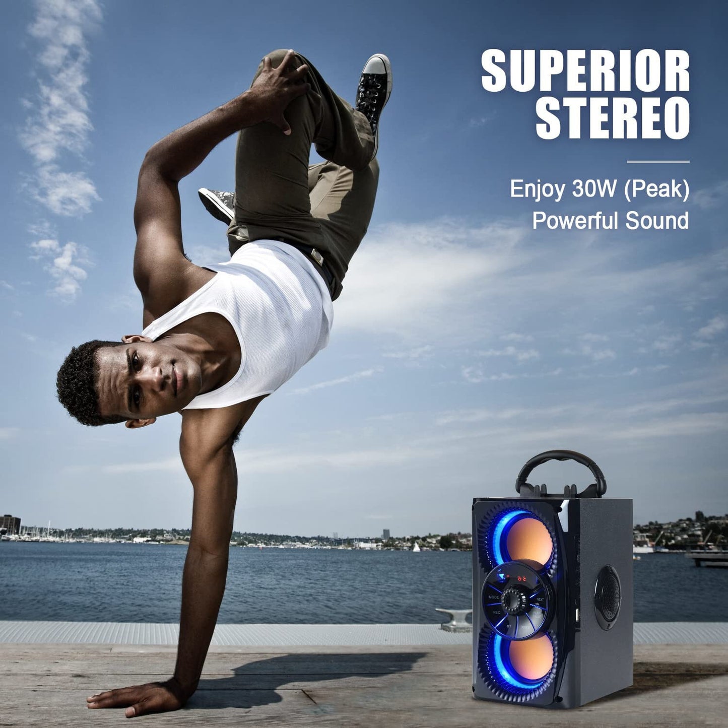 Bluetooth Speaker, Portable Wireless Speakers with Lights  2 Subwoofer FM I NEW