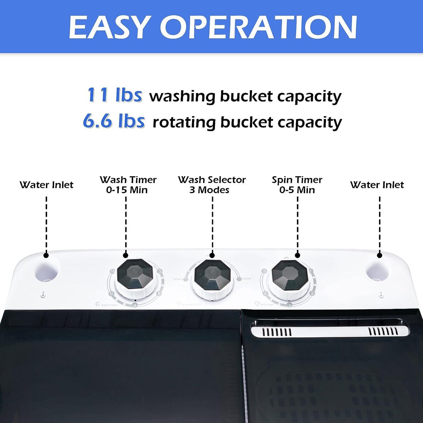 Portable Washing Machine 17.6Lbs Capacity Washer and Dryer Combo 2 In 1 Mini