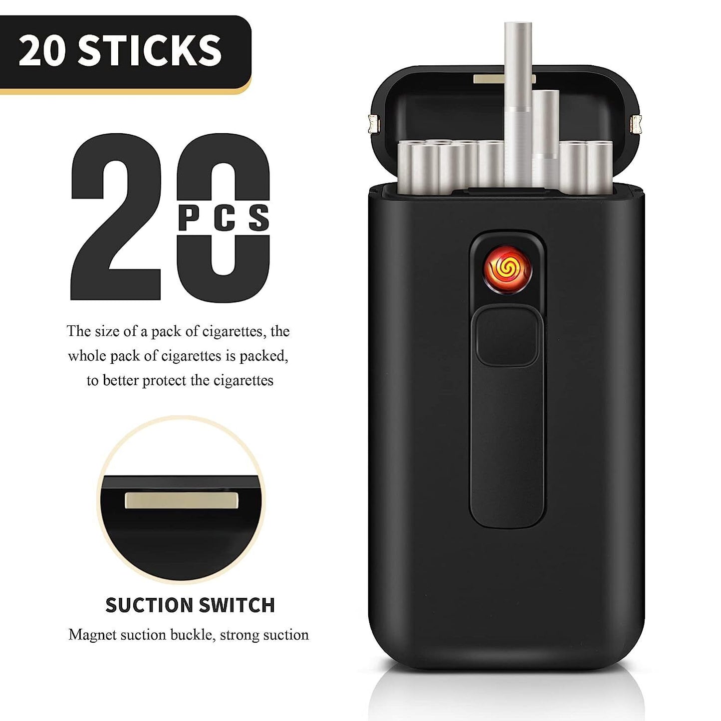 Cigarette Case with Smell Proof Lighter King Size Cigarettes Holder