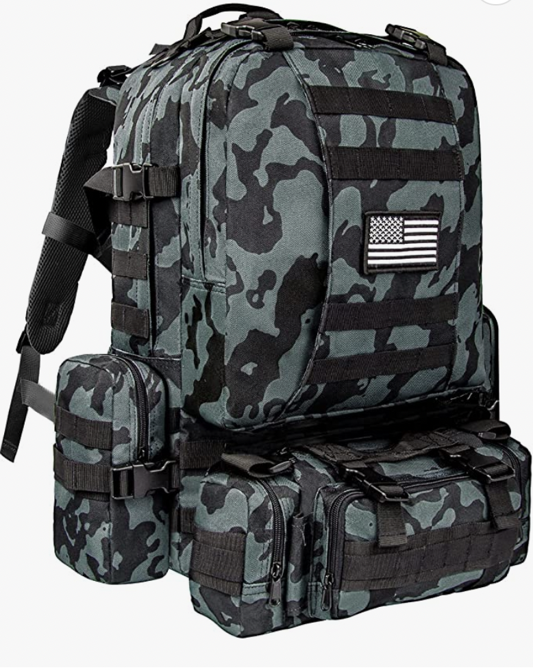Tactical Military Army Rucksack 60L Assault Detachable Molle Backpack BLKBLUPATC