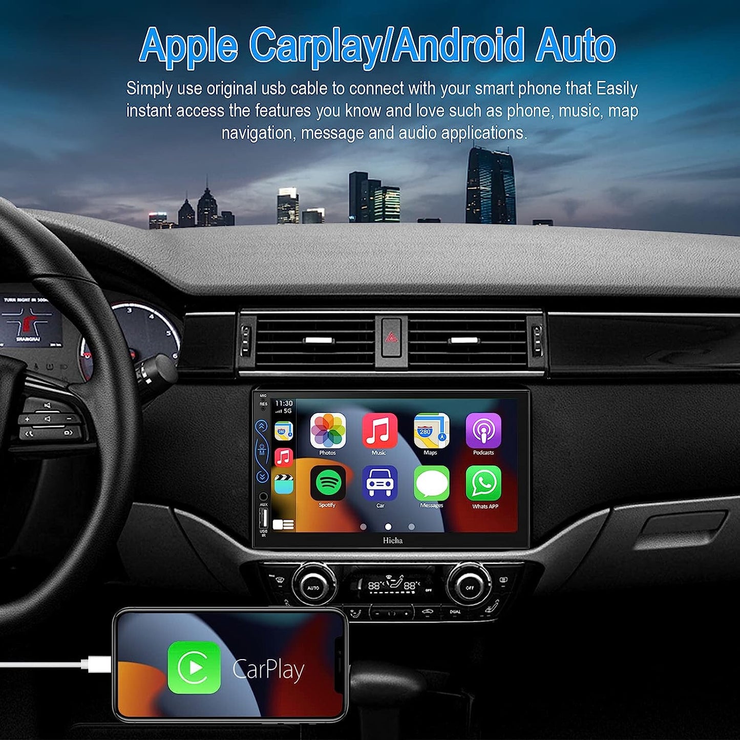 Car Play,Android Auto, MP5, Mirror Link, SWC, With A/V Input 2-DIN 7" Bluetooth
