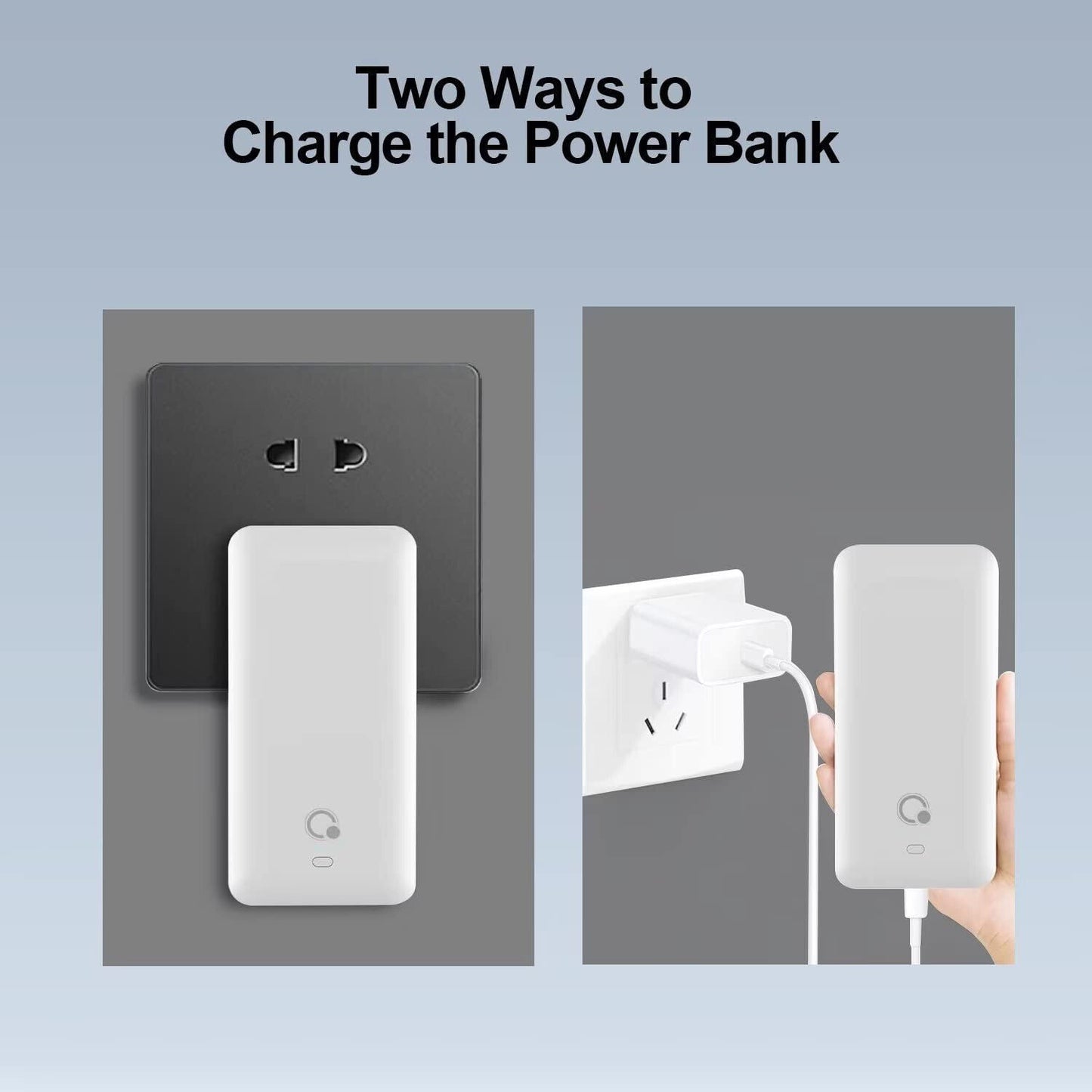10000mAh Q Portable Charger, Ultra Slim USB C Power Bank, Built IN AC Wall Plug