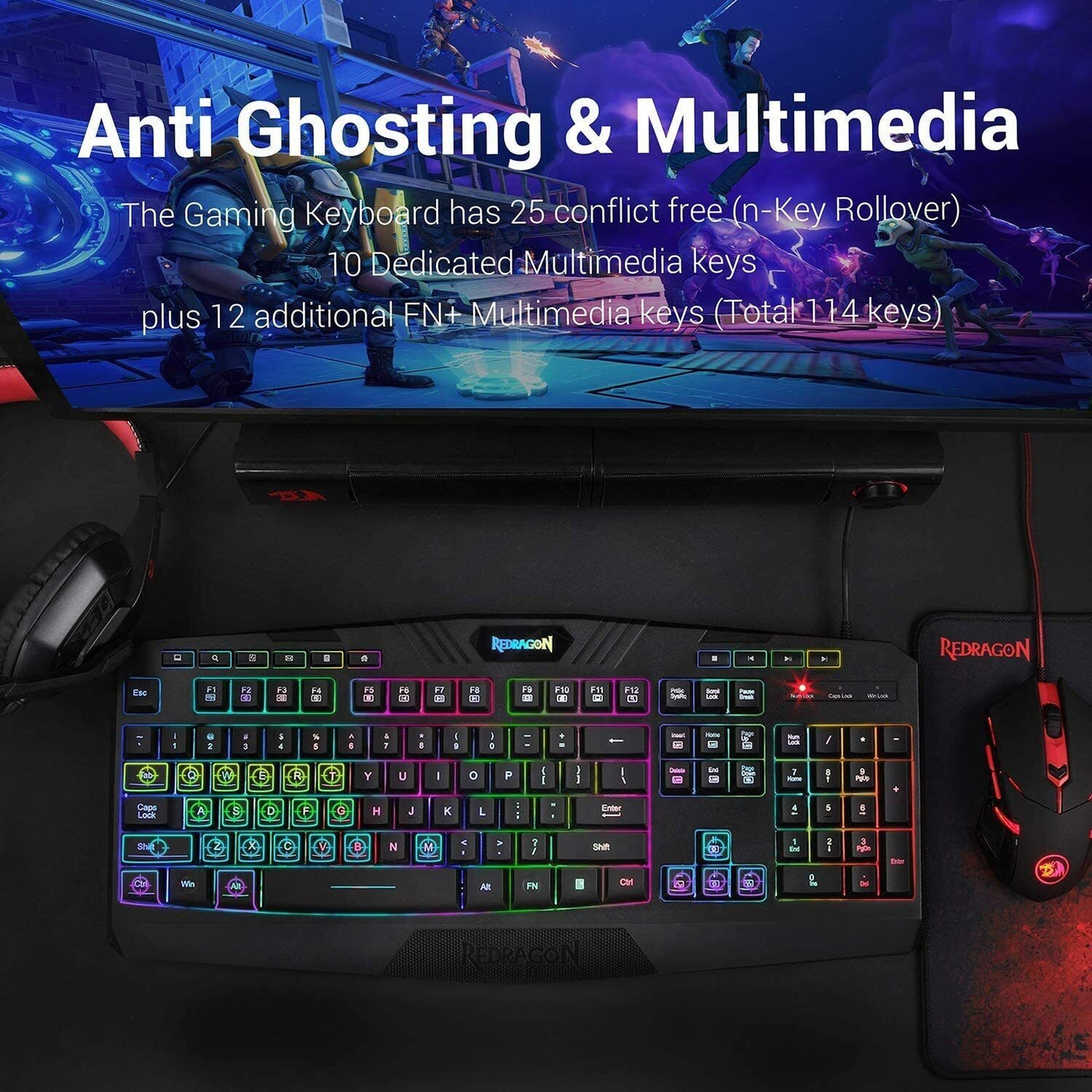 Redragon S101 Wired RGB Backlit Gaming Keyboard,Mouse,Pad & Headset Combo