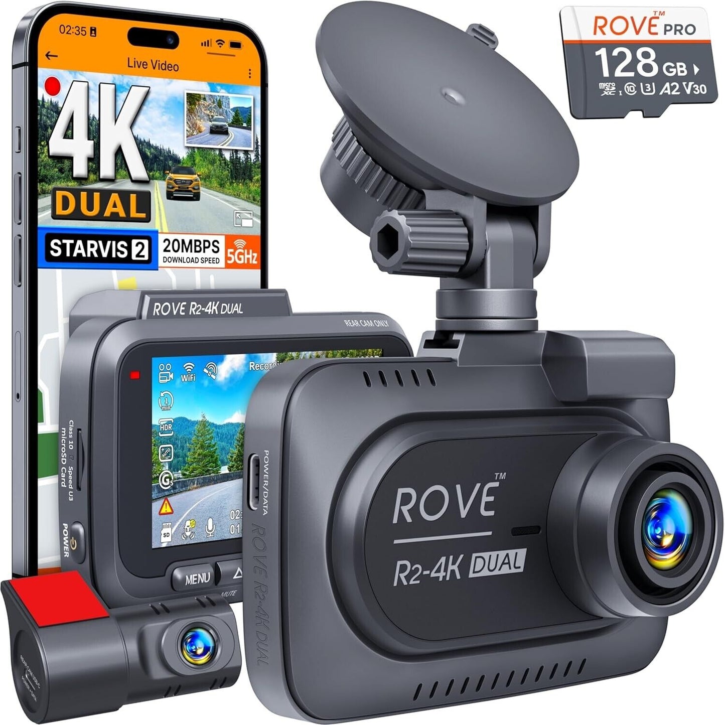 ROVE R2-4K Dash Cam Built-in WiFi 6 GPS Car Dashboard Camera Recorder