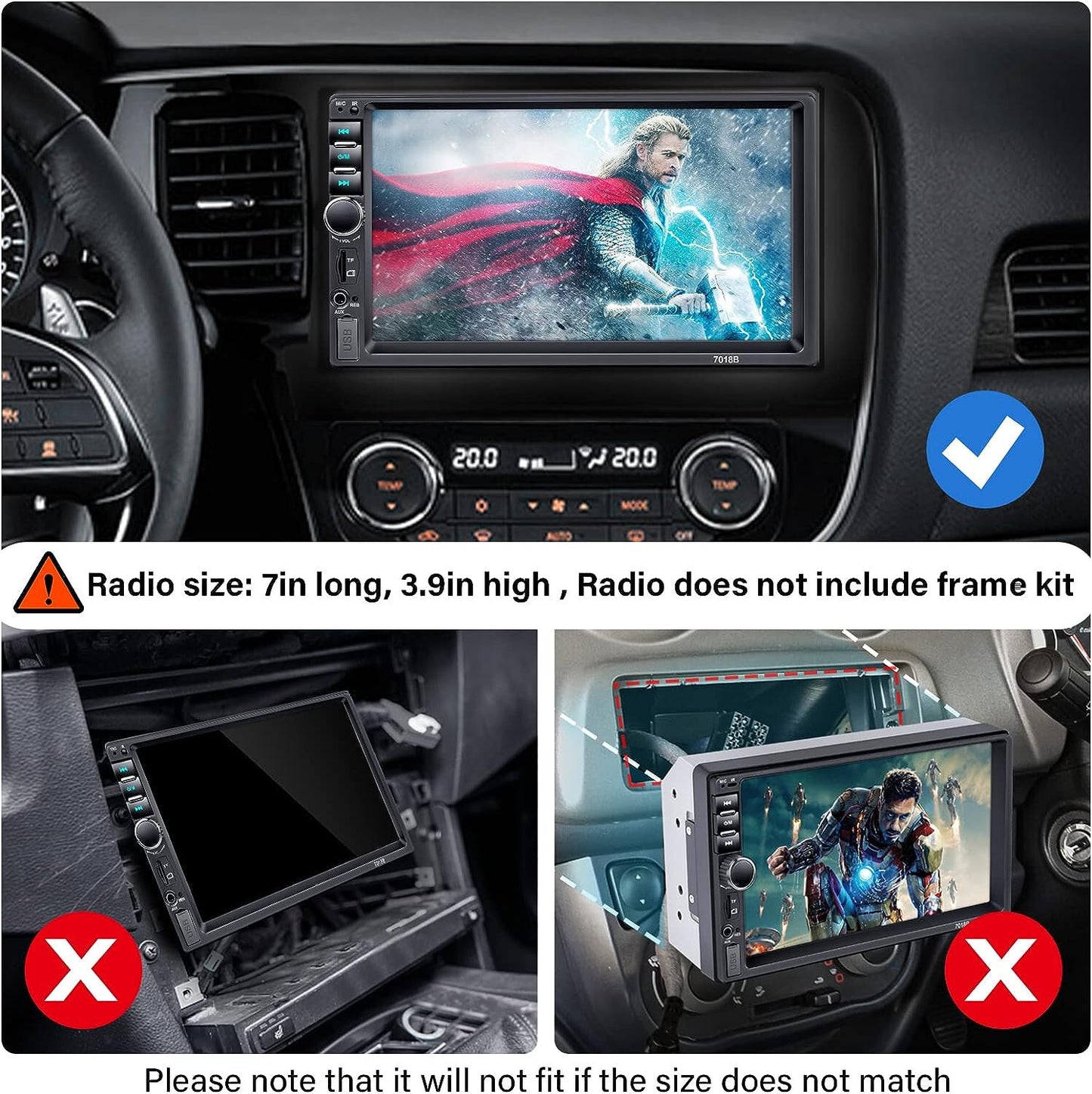 7 Inch Touchscreen 2 DIN Car Stereo with Backup Camera, Support Mirror Link