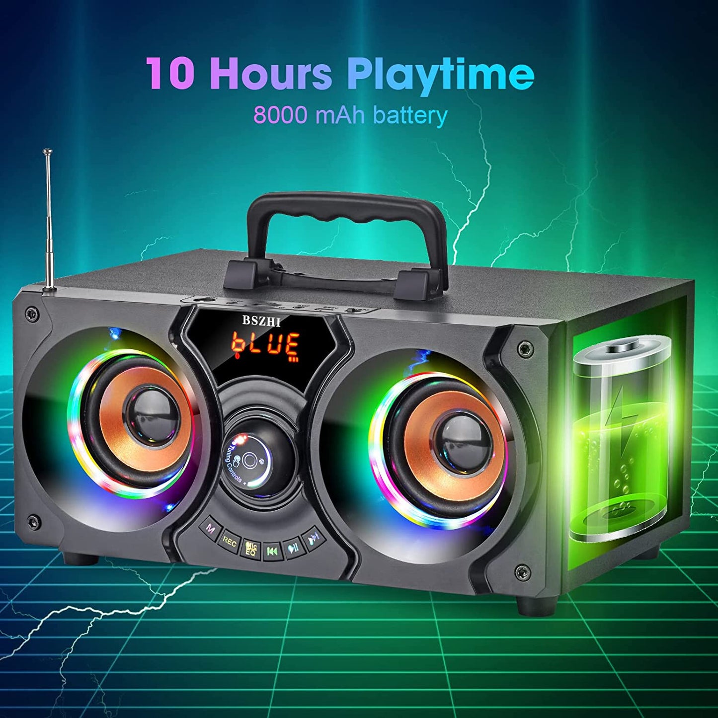 Portable Bluetooth Speakers with Double Subwoofer, 60W Loud Stereo EQ FM Remote