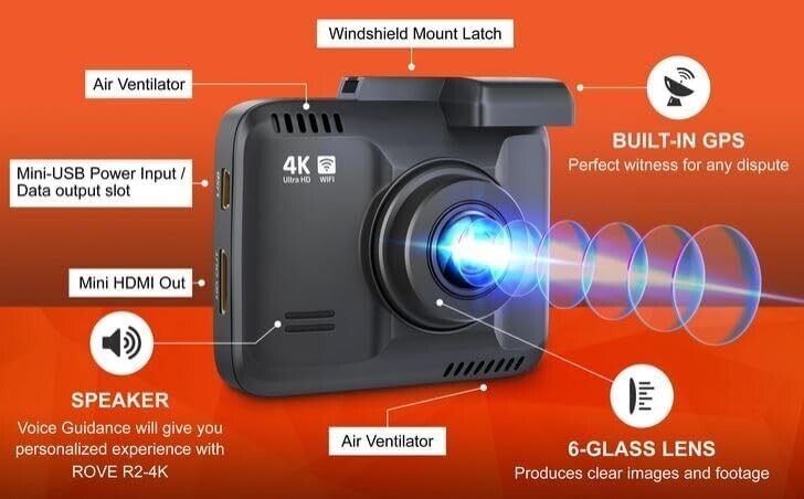 ROVE R2-4K Dash Cam Built-in WiFi 6 GPS Car Dashboard Camera Recorder