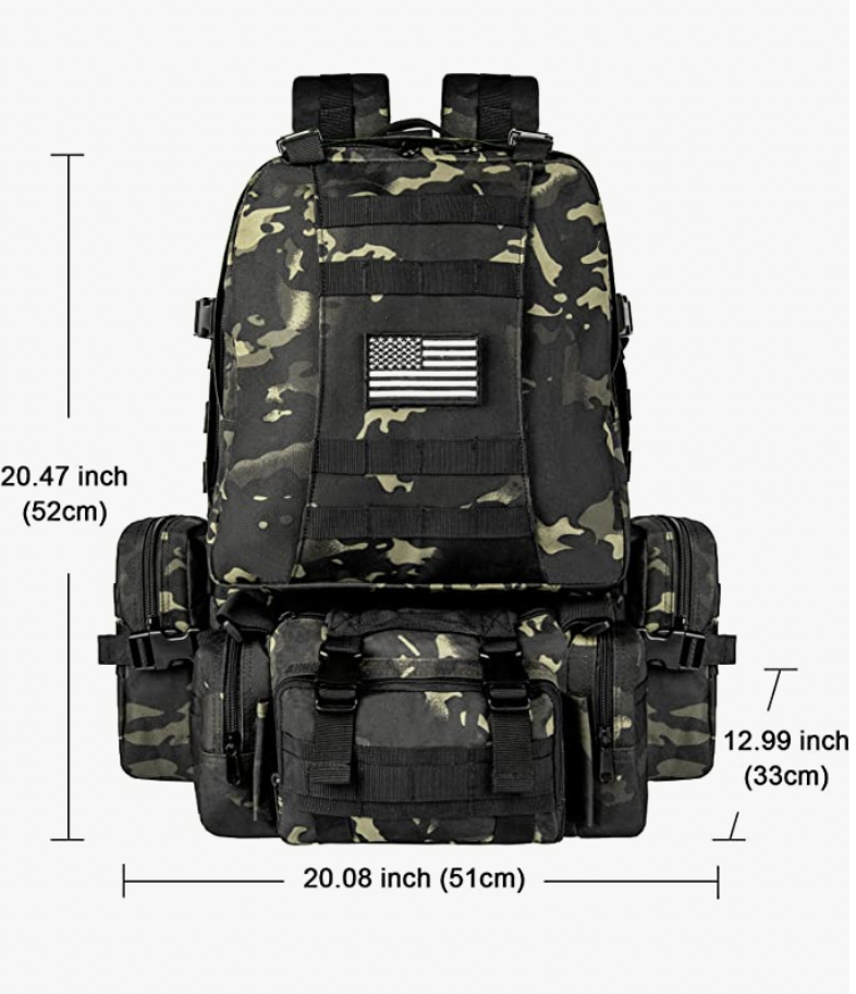 Tactical Military Army Rucksack 60L Assault Detachable Molle Backpack BLK03PATCH