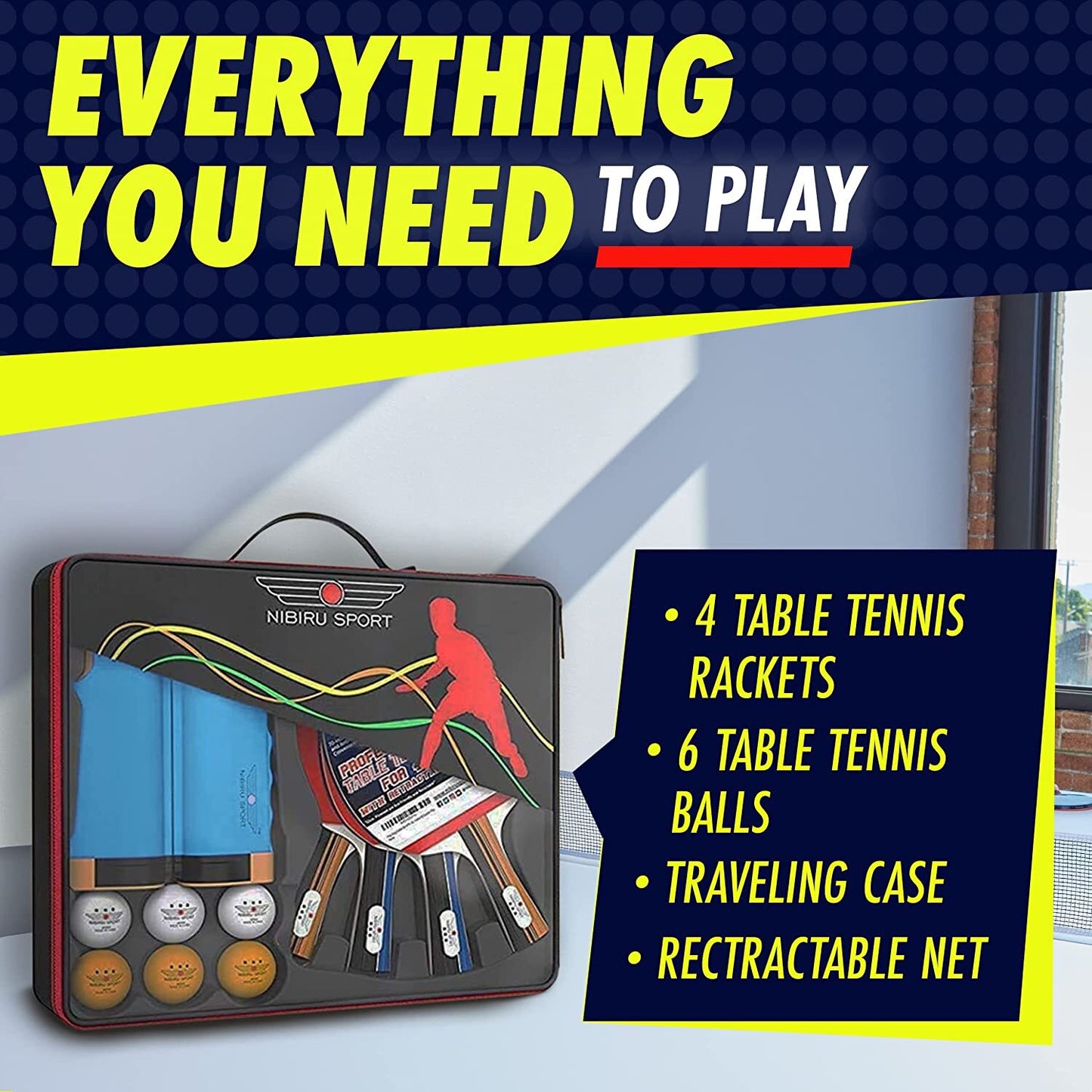 Ping Pong Paddles Set Professional Table Tennis Rackets Balls Retractable Net
