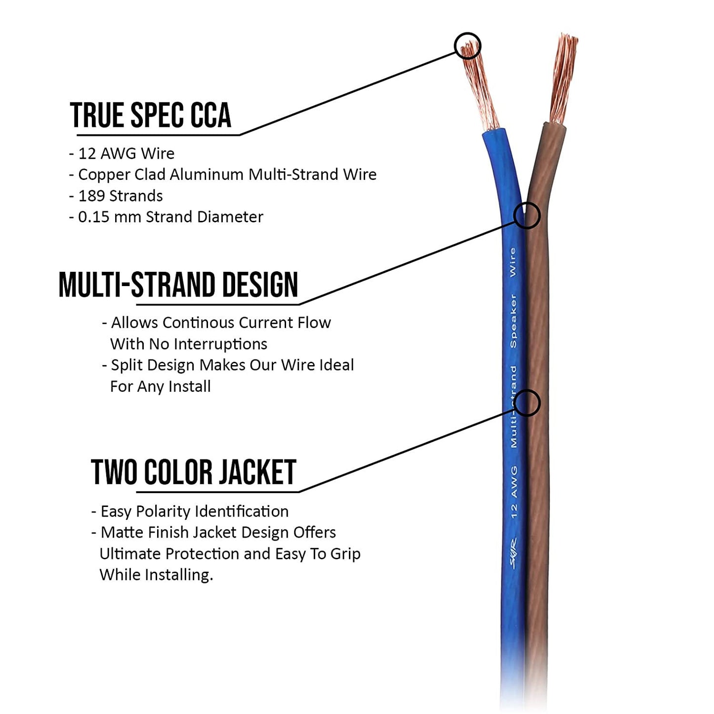 NEW Skar Audio 12 Gauge AWG Audio Speaker Wire - 100 Feet (Blue/Brown)