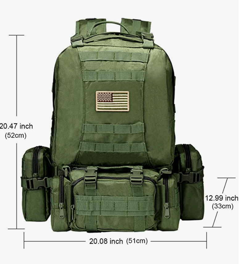 Tactical Military Army Rucksack 60L Assault Detachable Molle Backpack GRNPATCH