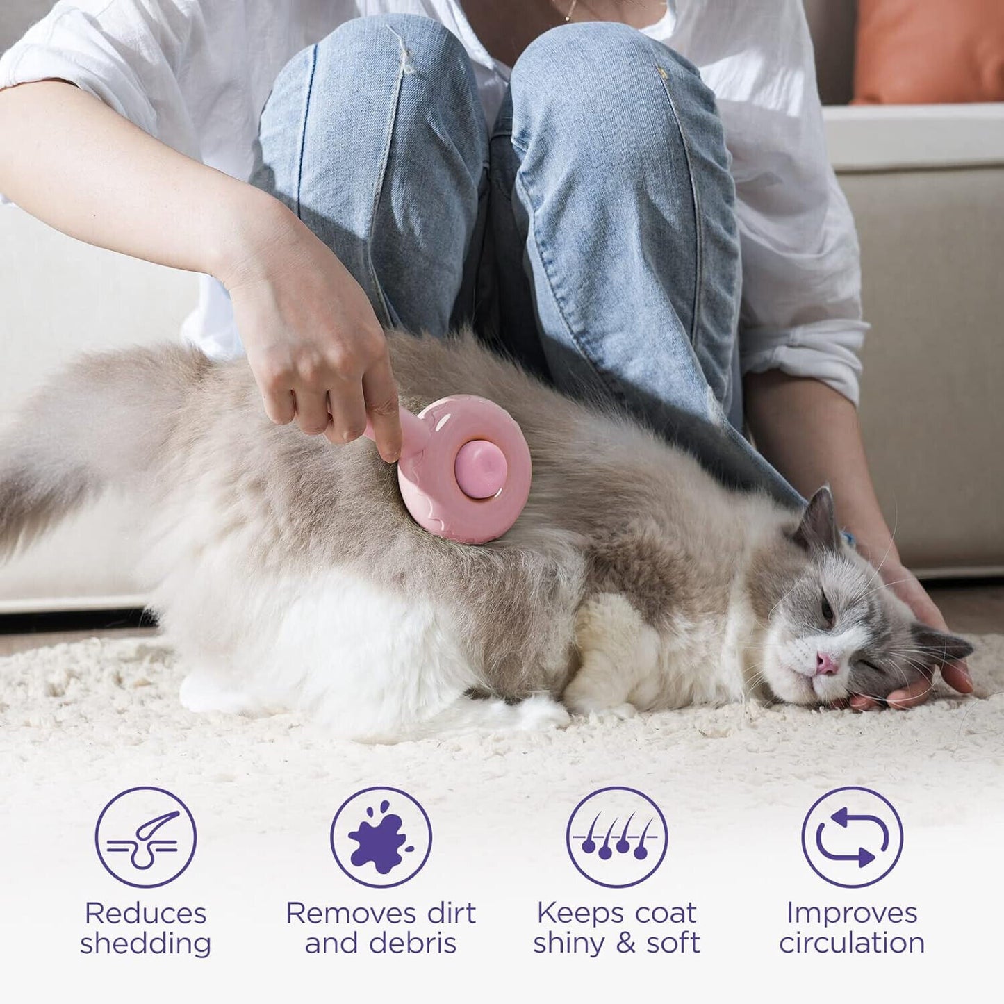 Pet Grooming Brush for Cats, Self Cleaning Cats Hair Brush with Release Button