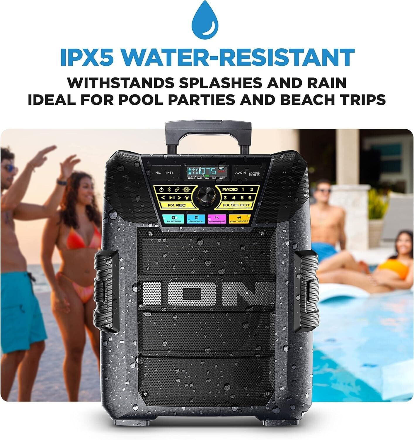 ION Block Rocker XL - Portable Bluetooth Outdoor Party Karaoke Speaker 220 Watts