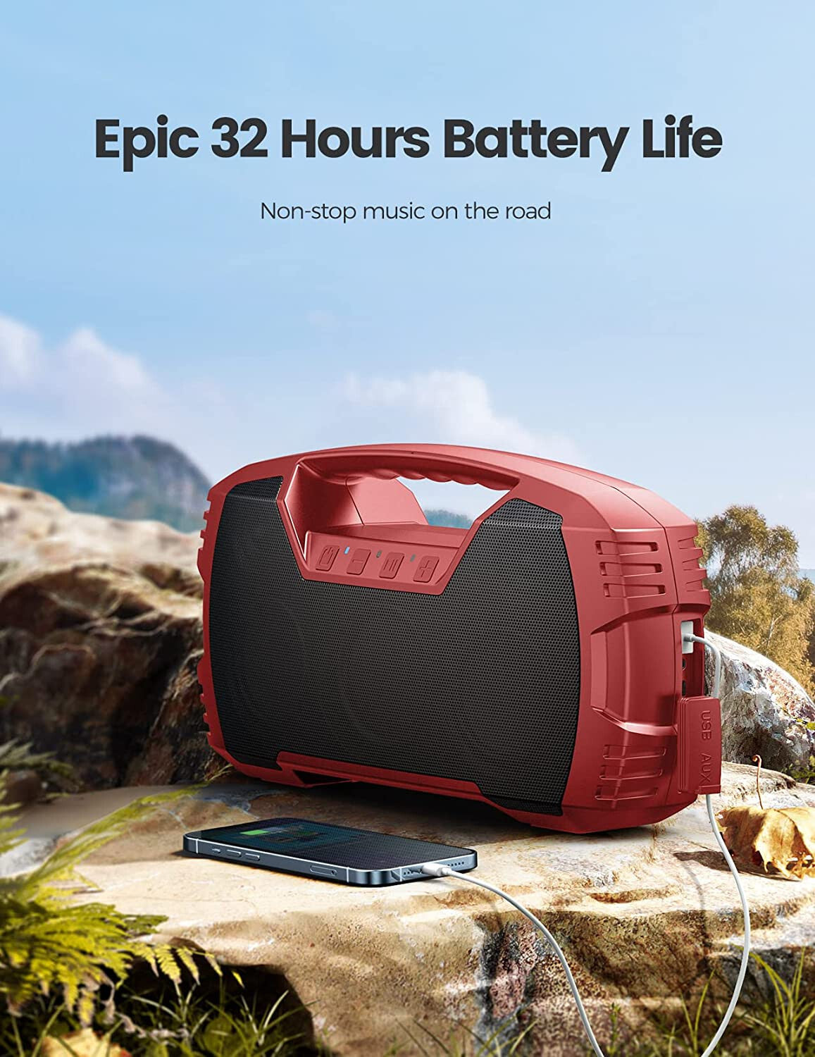 IPX7 Waterproof Bluetooth Speaker, 40W Portable Wireless Speaker, 32H Playtime