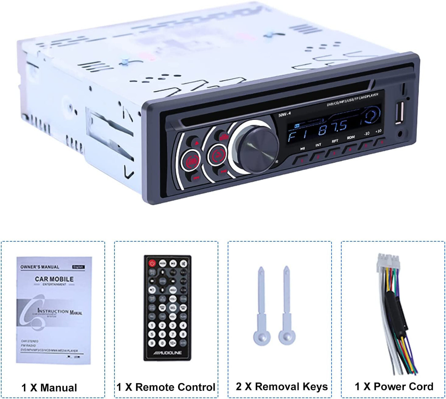 Single Din Car Radio CD Player, Car DVD Player with Bluetooth Hands-Free Calling