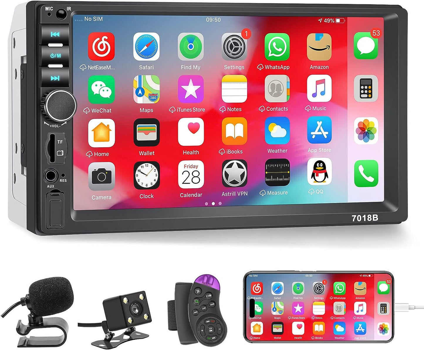 7 Inch Touchscreen 2 DIN Car Stereo with Backup Camera, Support Mirror Link
