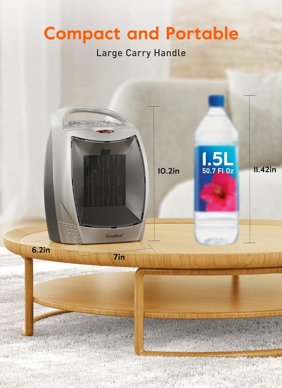 Portable Electric Space Heater W Thermostat 1500W/750W Safe Quiet Ceramic Heater