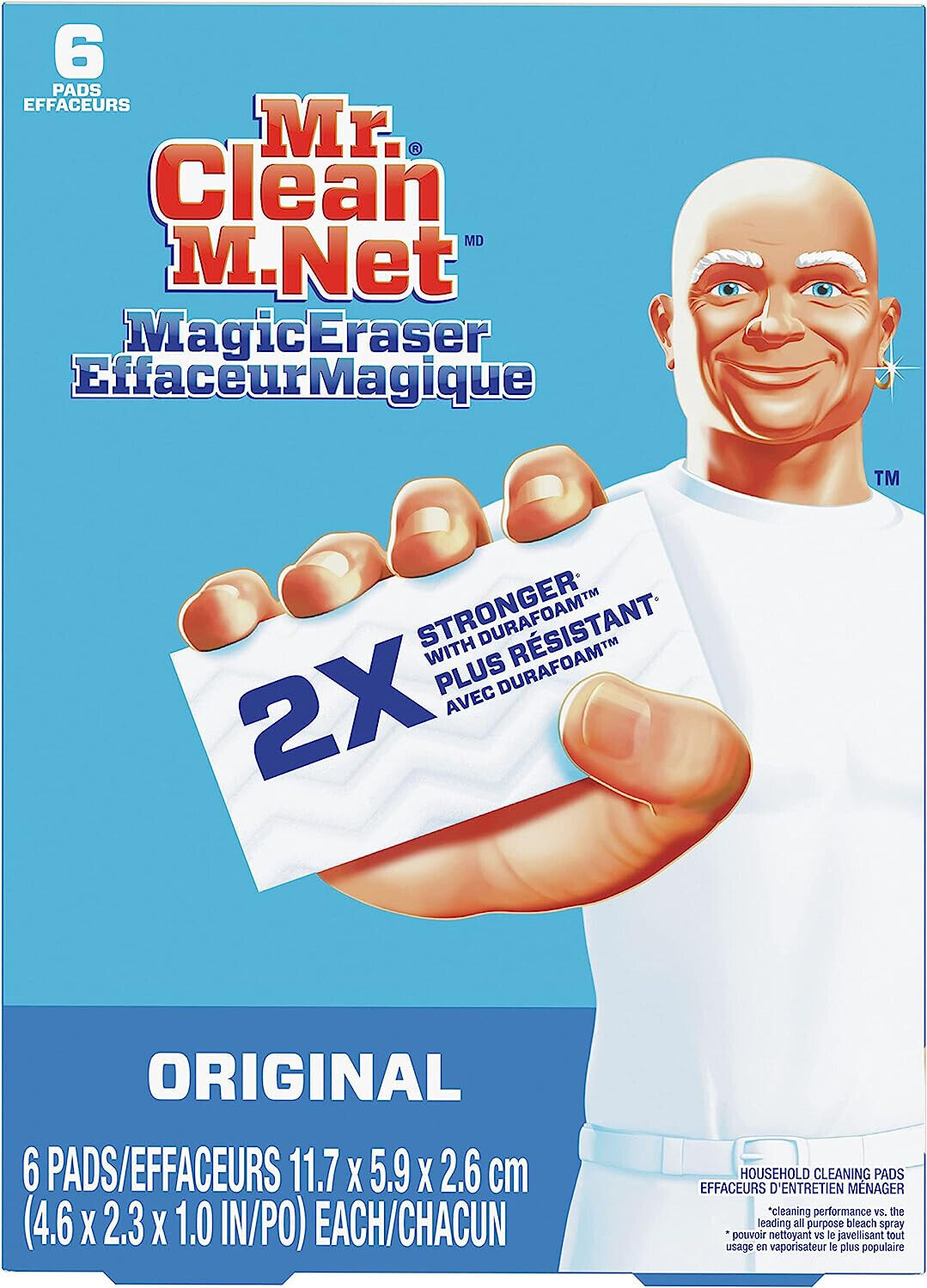 Mnr. Clean Magic Eraser Oorspronklike Skoonmaakblokkies met Durafoam, Wit, 6 Tel