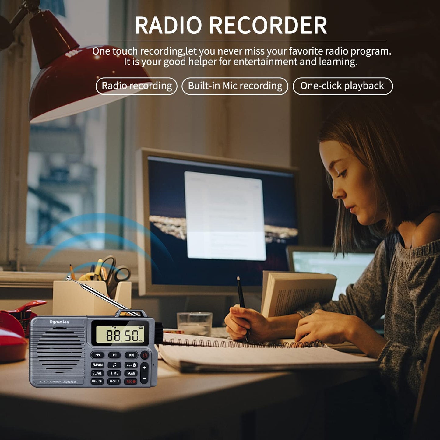 Portable AM/FM Radio, Small Pocket Radio with Bluetooth, Bass Speaker, Micro SD