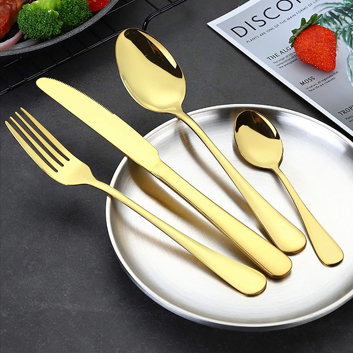 Gold Silverware Set 24Pieces Gold Forged Stainless Steel GOLD Flatware Set I NEW