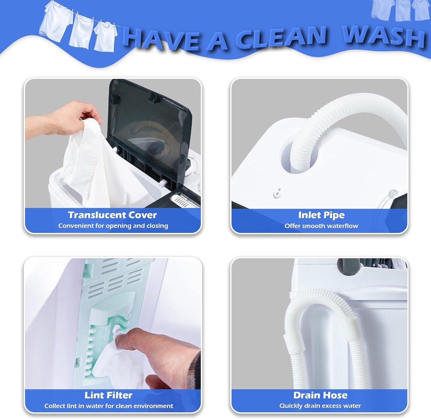 Portable Washing Machine 17.6Lbs Capacity Washer and Dryer Combo 2 In 1 Mini
