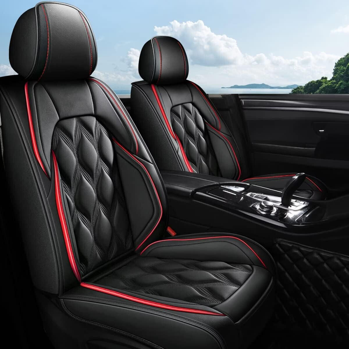 Universal Leather Car Seat Covers Front 2 Seats Cushion Cover Waterproof