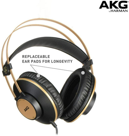 AKG Pro Audio K92 Oor-die-oor, Toe-rug, Studio Koptelefoon, Mat Swart en Goud