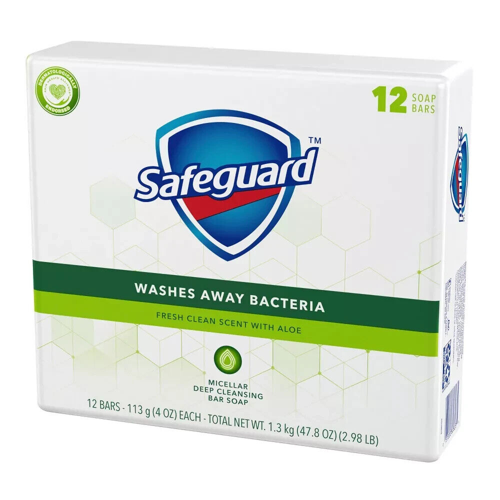 Safeguard Antibacterial Soap, White with Aloe, 4 oz bars, 24 PC SOAP BARS