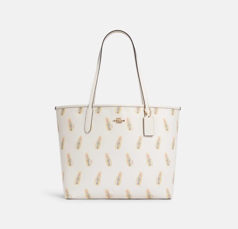 COACH PRINTED TOTE WITH LIPSTICK PRINT WOMEN HANDBAG PURSES AUTHENTIC NEW W TAG