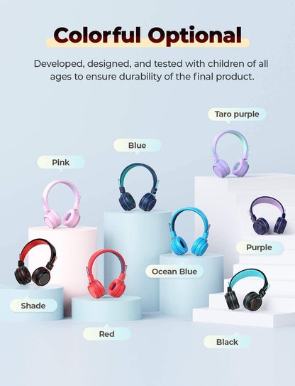PINK BTH03 Bluetooth-koptelefoon vir Kinders Veilige Volume, Kleurvolle LED-liggies, 25 Uur
