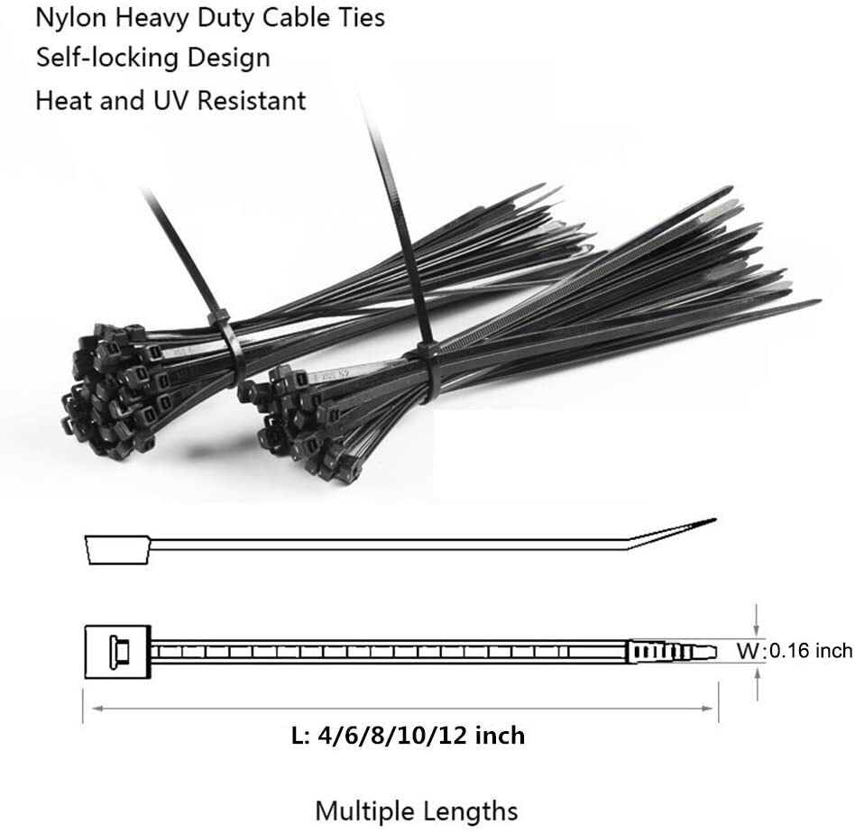 Width 0.16inch Cable Zip Ties,500 Packs Self-Locking 4+6+8+10+12-"  Nylon Cable