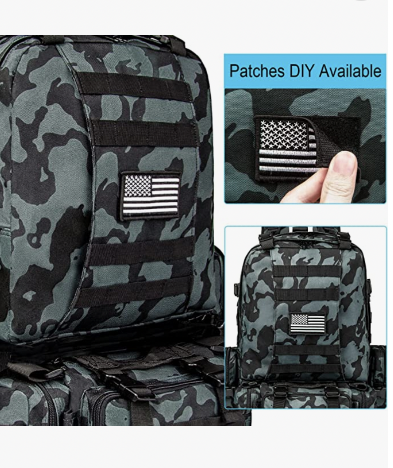 Tactical Military Army Rucksack 60L Assault Detachable Molle Backpack BLKBLUPATC