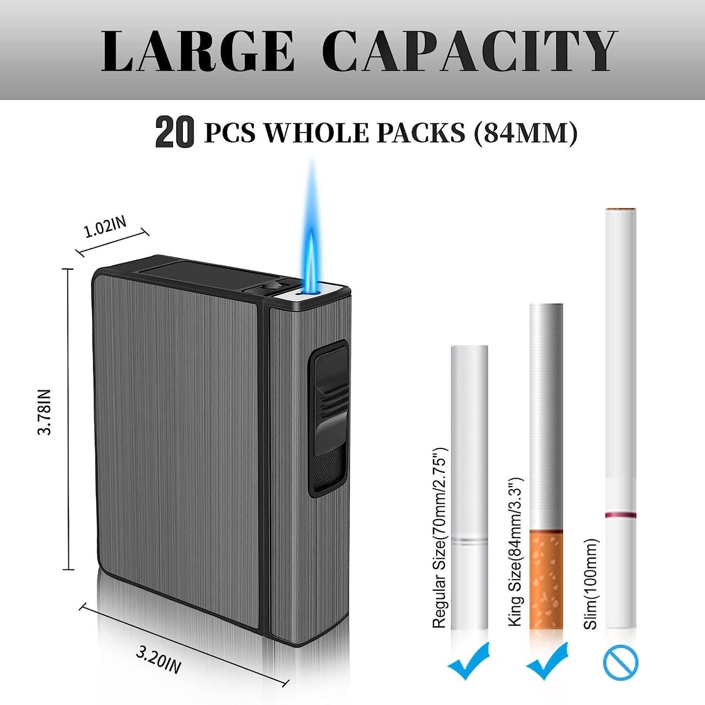 Cigarette Case with Smell Proof Lighter King Size Cigarettes Holder
