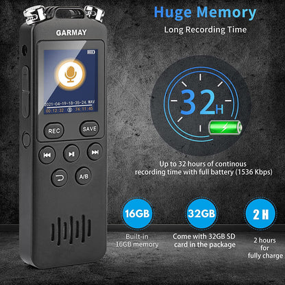 GARMAY Digitale Stemopnemer Opgedateerde 48GB 1536BPS 3343 Ure Opnamekapasiteit
