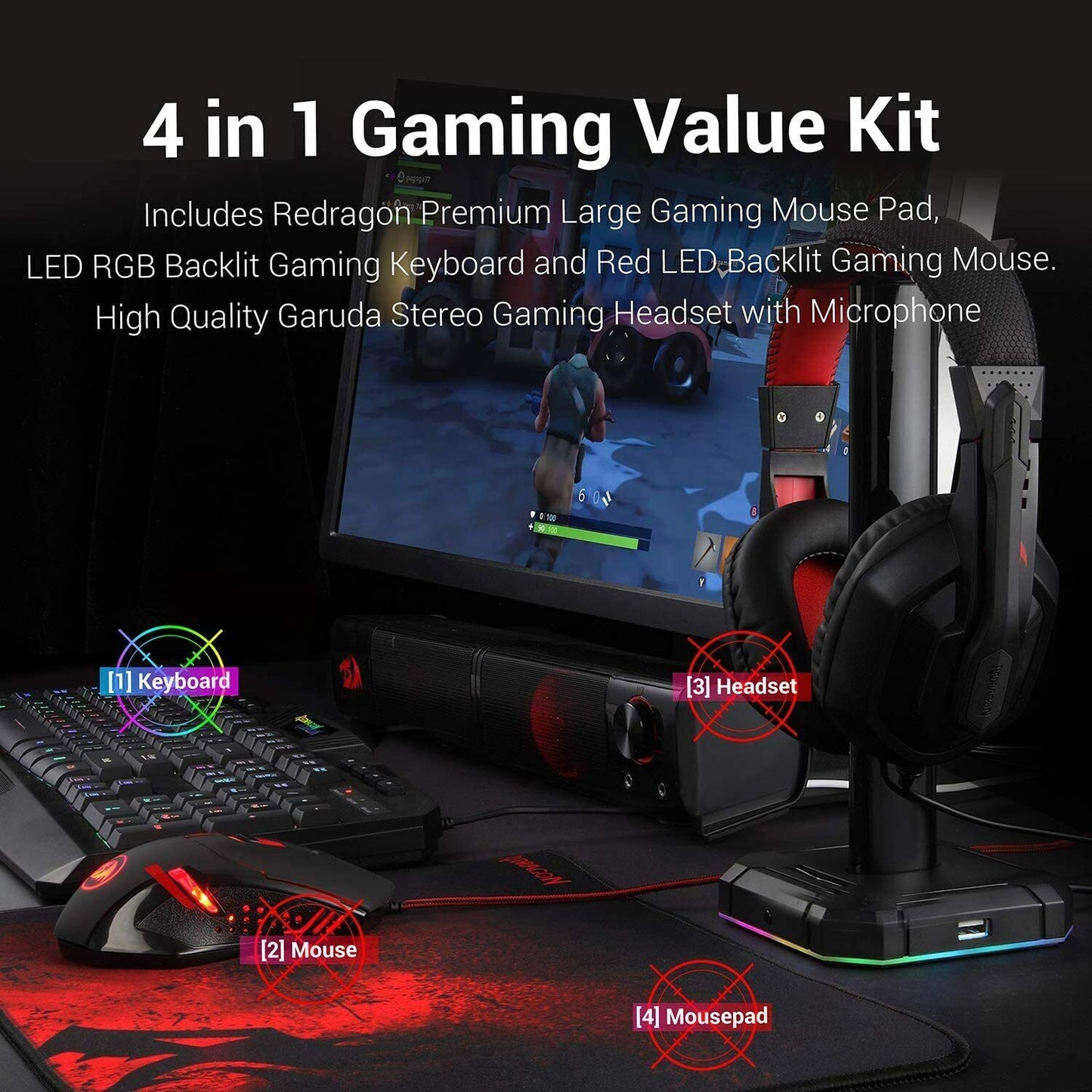 Redragon S101 Wired RGB Backlit Gaming Keyboard,Mouse,Pad & Headset Combo