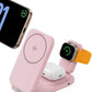 INIU 3 in 1 Wireless Charging Station, Qi2 Certified Magnetic Travel Charger for Apple Multiple Devices, Foldable Charger Stand for Apple iPhone 16 15 14 13 12 Series Watch AirPods (Pink)