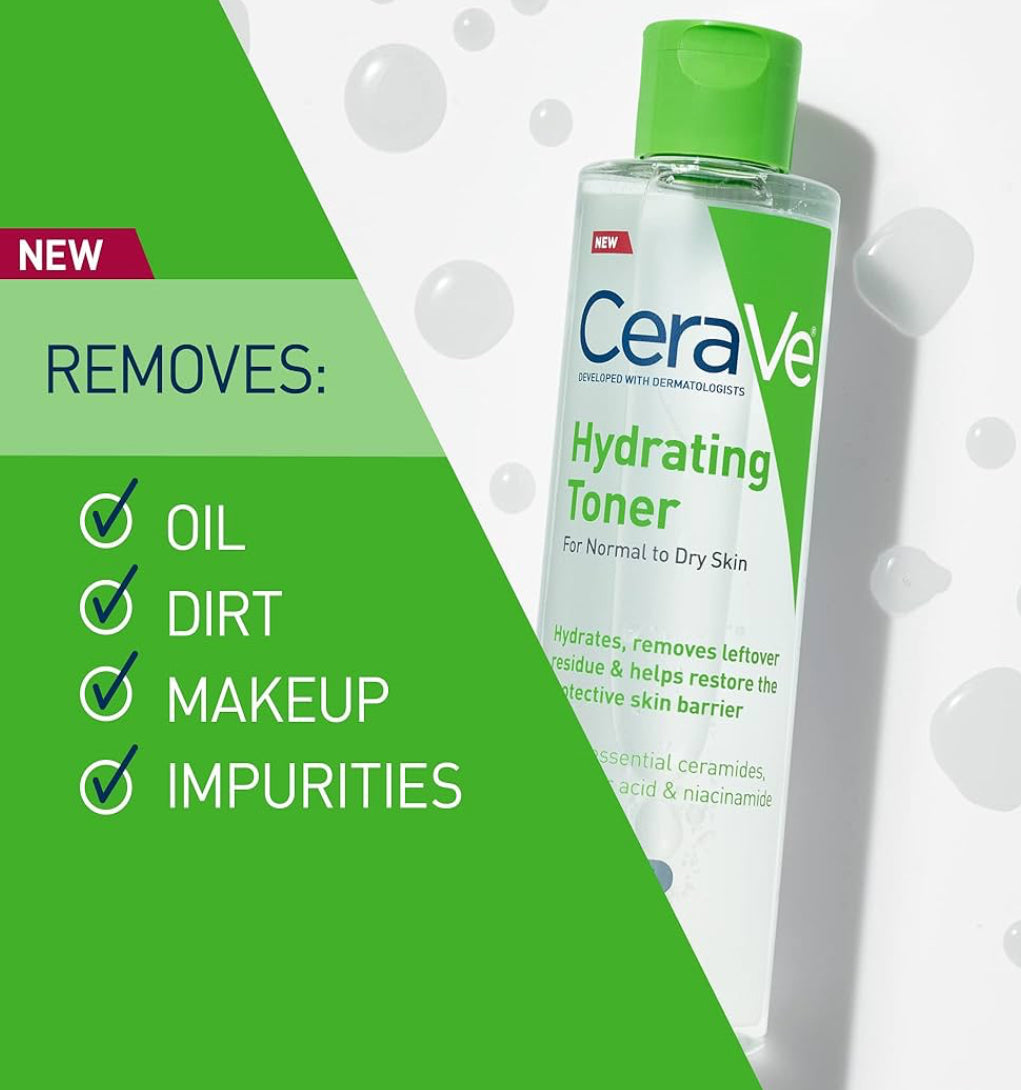 CeraVe Hydrating Toner m/ Hialuronzuur, Niasinamied en Seramiede vir Sensitiewe Droë Vel Volgrootte (201 ml)