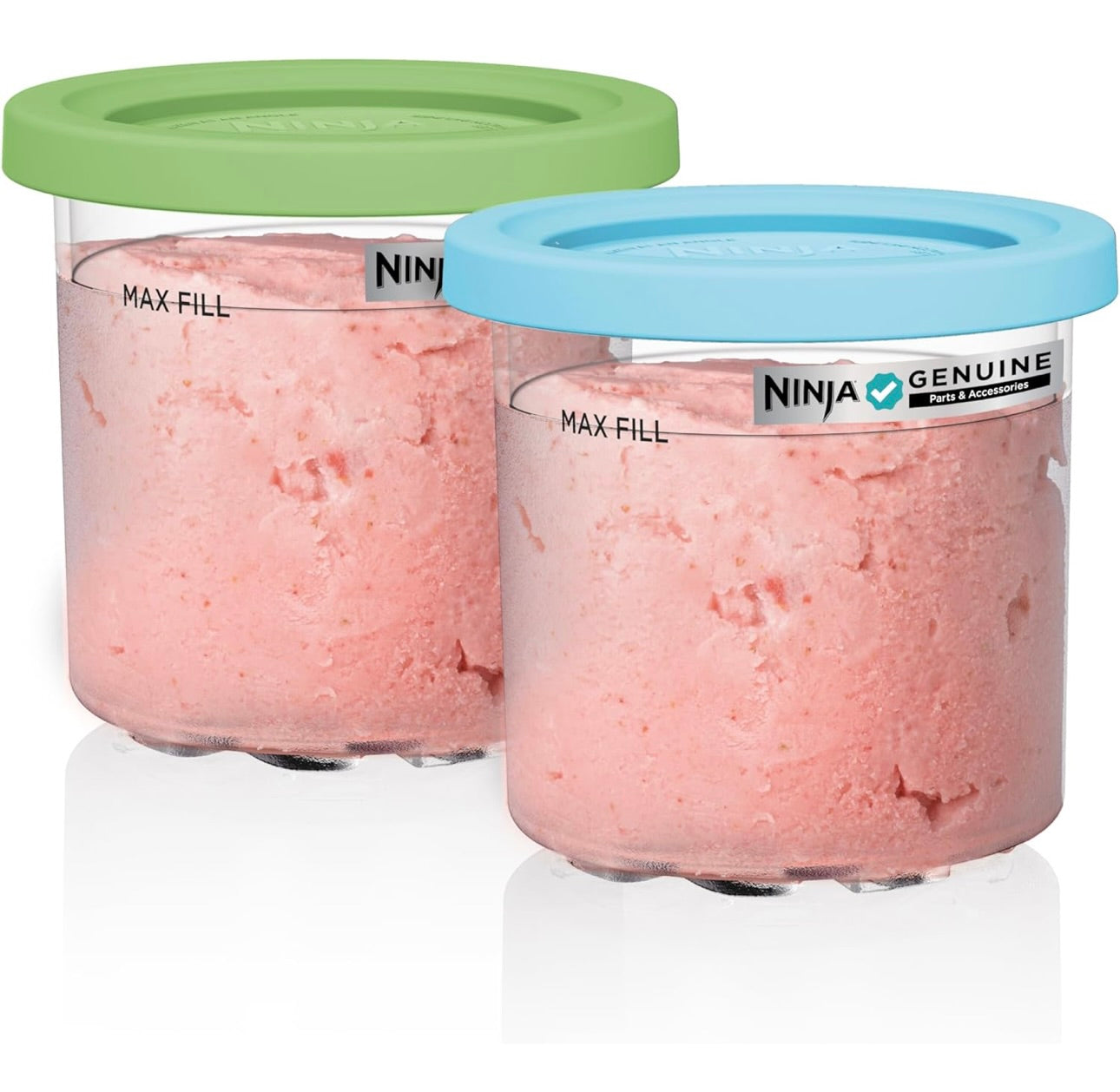 Ninja CREAMi Pints 2-pak, versoenbaar met NC299AMZ & NC300s reeks CREAMi Roomysmakers, Oorspronklike Ninja-pint, BPA-vry en skottelgoedwasser-veilig, Kleurdeksels, 1 pint elk, Deursigtig/Lemmetjie/Akwa, XSKPLID2CD