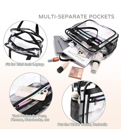 Clear Beach Bag Travel Tote Transparent Backpack for Women Girls Stadium Approved Crossbody Messenger Shoulder Handbag