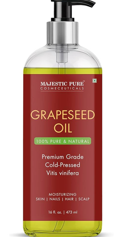 Suiwer Druiwepit-olie - 100% Suiwer & Natuurlik - Premium Graad, Kouegepars, Heksaanvrye Draerolie vir Vel, Hare en Liggaam - Hidraterende Vel - 16 Fl Oz