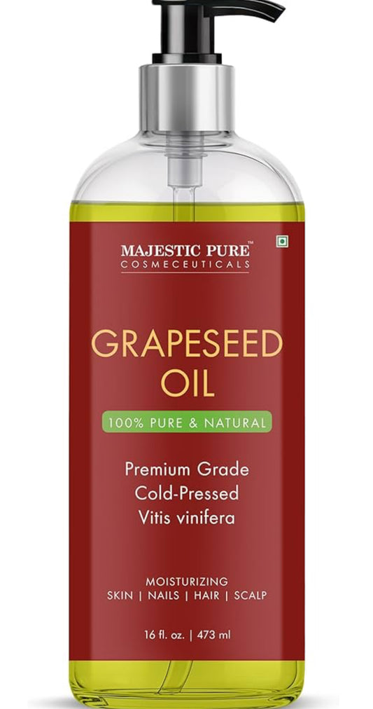 Suiwer Druiwepit-olie - 100% Suiwer & Natuurlik - Premium Graad, Kouegepars, Heksaanvrye Draerolie vir Vel, Hare en Liggaam - Hidraterende Vel - 16 Fl Oz
