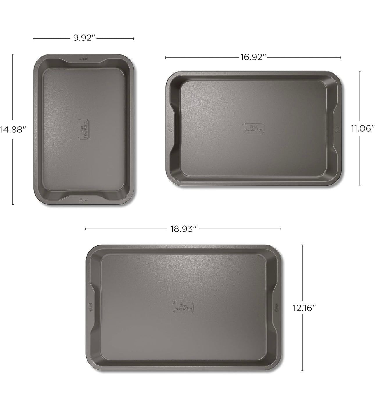 Ninja B33003 Foodi NeverStick Premium 3-Stuk Bakplaatstel, Kleefvry, Oondveilig tot 260⁰C - Skottelgoedwasser Veilig (Grys)